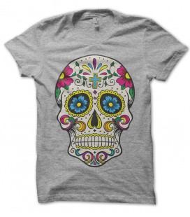 Tee Shirt Calavera Cruz Flower, Tête de mort Mexicaine