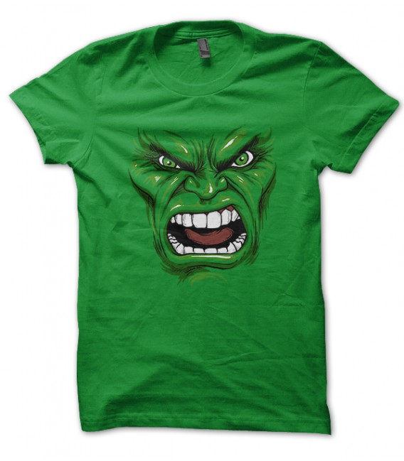 Tee Shirt GeeK Vert HULK face, Tete geant