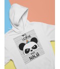 Sweat Shirt BLANC Capuche 5% licorne, 95% ninja, le Panda Ninja