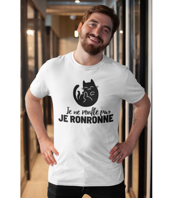 Tee Shirt Blanc Original pour homme Je ne ronfle pas, je Ronronne Chat