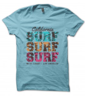 Tee Shirt California Surf Surf Surf West Coast Los Angeles, 100% coton Bio