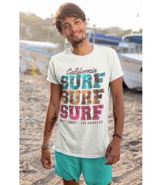 Tee Shirt California Surf Surf Surf West Coast Los Angeles, 100% coton Bio