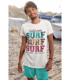 Tee Shirt California Surf Surf Surf West Coast Los Angeles, 100% coton Bio