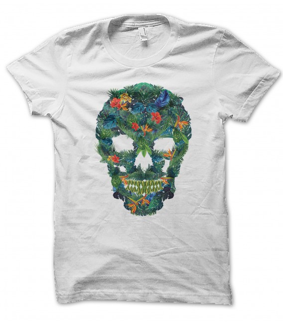 Tee Shirt Skull Flower Island Paradise, 100% coton Bio