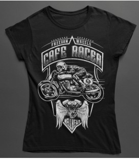 Tee Shirt Femme Freedom Wheels, Cafe Racer by HellHead 100% BIO