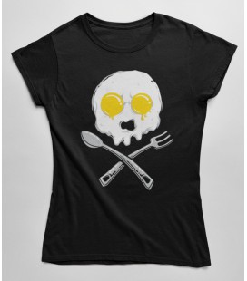 T-Shirt Femme Skull Oeuf, Tête de Mort Oeuf sur le plat, 100% coton Bio