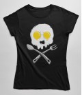 T-Shirt Femme Skull Oeuf, Tête de Mort Oeuf sur le plat, 100% coton Bio