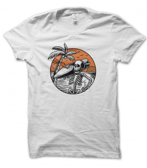 T-Shirt Surfer Skeleton on the beach, 100% coton Bio