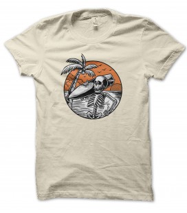 T-Shirt Surfer Skeleton on the beach, 100% coton Bio