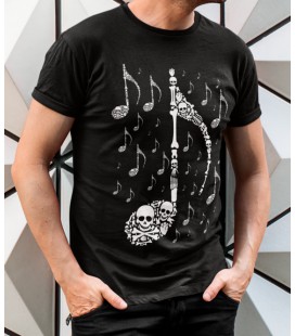 T-Shirt Skull Music, Note en Tête de Mort, 100% coton Bio