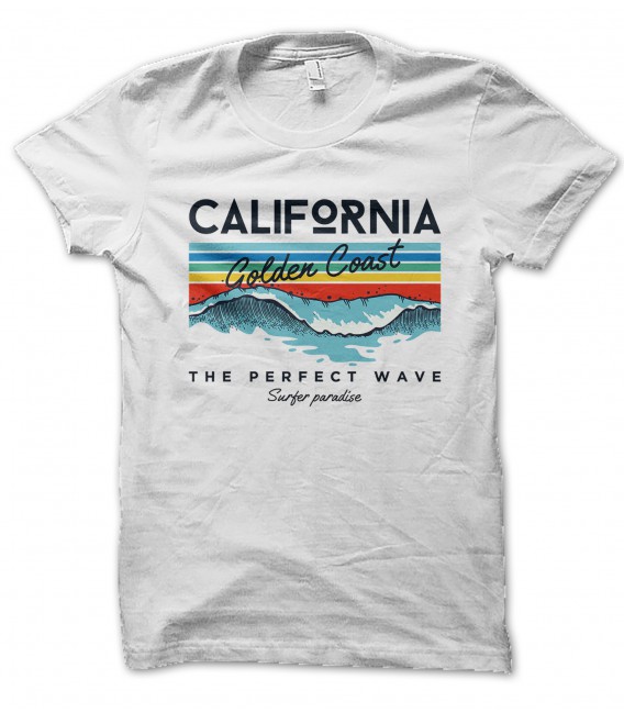 T-Shirt California Golden Coast, Perfect Wave, 100% coton BIO