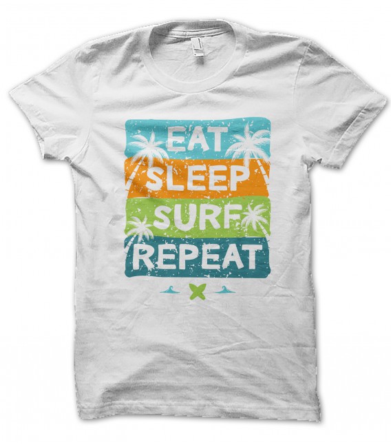 T-Shirt Eat Sleep Surf Repeat, 100% coton BIO