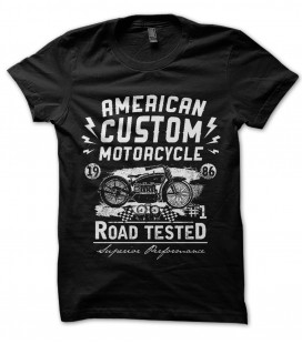 T-Shirt American Custom Motorcycle Road Tested, 100% coton BIO