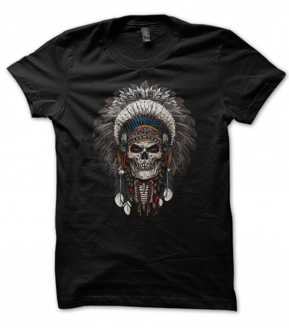 T-Shirt Guerrier Indien, Indian Warrior Skull, 100% coton