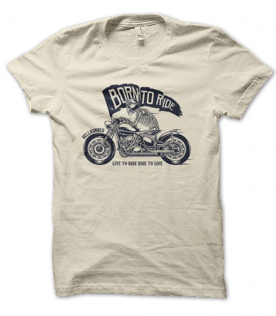 T-Shirt Skeleton Born to Ride, Skull Rider , 100% coton