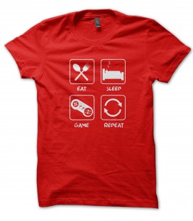 T-Shirt Eat Sleep Game Repeat, 100% coton T-GeeK