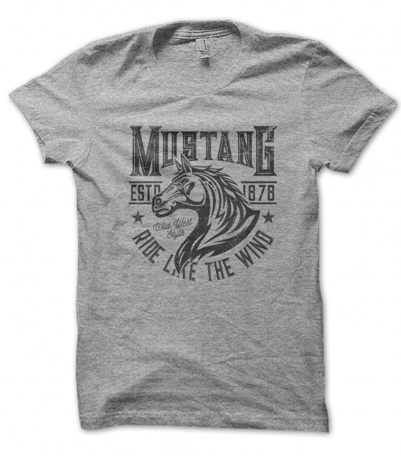 T-Shirt Mustang Ride like the wind, 100% coton Bio