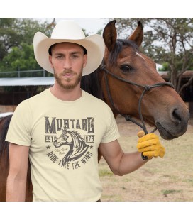 T-Shirt Mustang Ride like the wind, 100% coton Bio