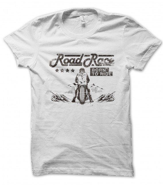 T-Shirt Road Race Born to Ride Vintage, 100% coton