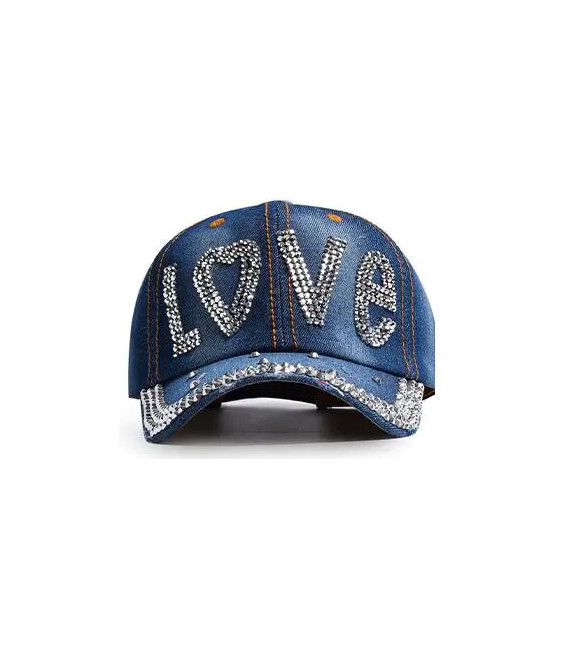 Casquette Jean Vintage LOVE en Strass