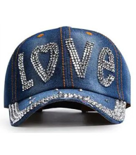 Casquette Jean Vintage LOVE en Strass