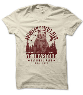Tee Shirt Vintage American Grizzly Bear, YellowStone