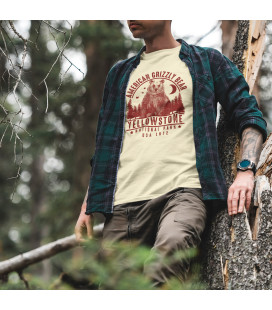 Tee Shirt Vintage American Grizzly Bear, YellowStone