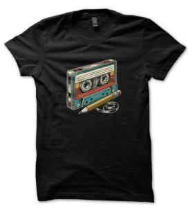 Tee Shirt noir Cassette Vintage, tu rembobines ?