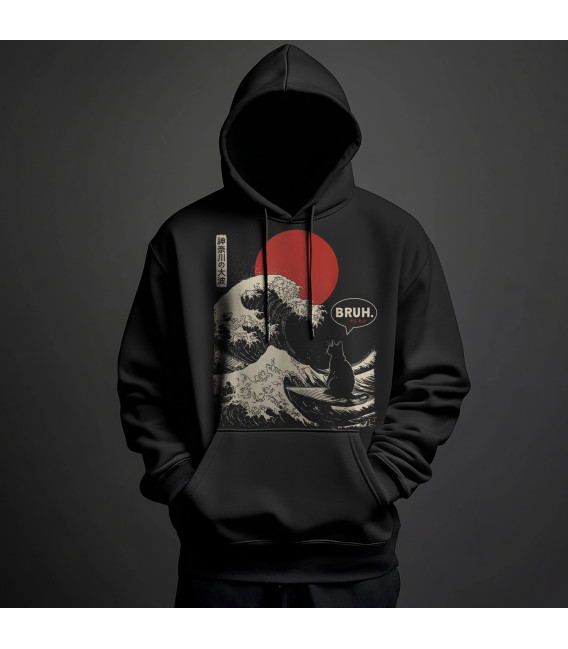 Sweat Shirt Japan Cat on Wave Bruh