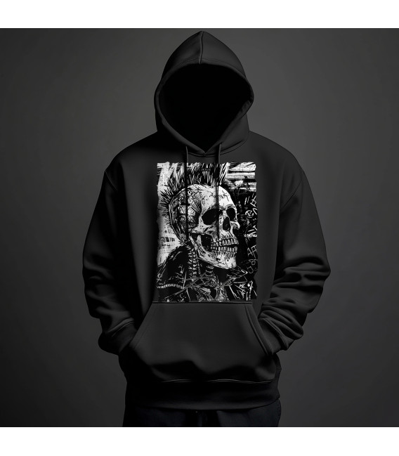 Sweat Shirt Capuche noir Graffiti Punk Skull