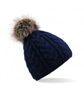 Bonnet Pom Pom, aspect tricoté main , Navy