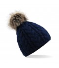 Bonnet Pom Pom, aspect tricoté main , Navy