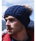 Bonnet Pom Pom, aspect tricoté main , Navy