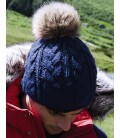 Bonnet Pom Pom, aspect tricoté main , Navy