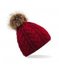 Bonnet Pom Pom, aspect tricoté main , Rouge