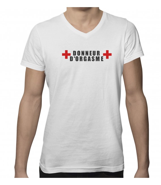 T-shirt col V " Donneur d'orgasme "