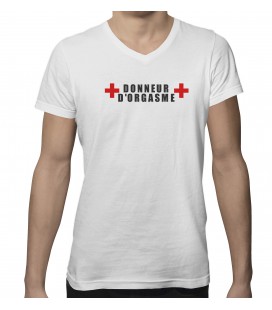 T-shirt col V " Donneur d'orgasme "