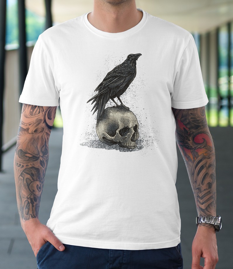 Tee Shirt trash Corbeau crow et Skull Tête de mort